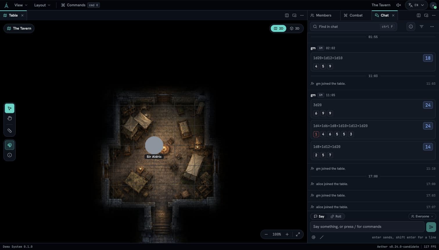 Alice’s view of The Tavern, with Sir Aldric in the central room and unexplored areas hidden by fog of war.