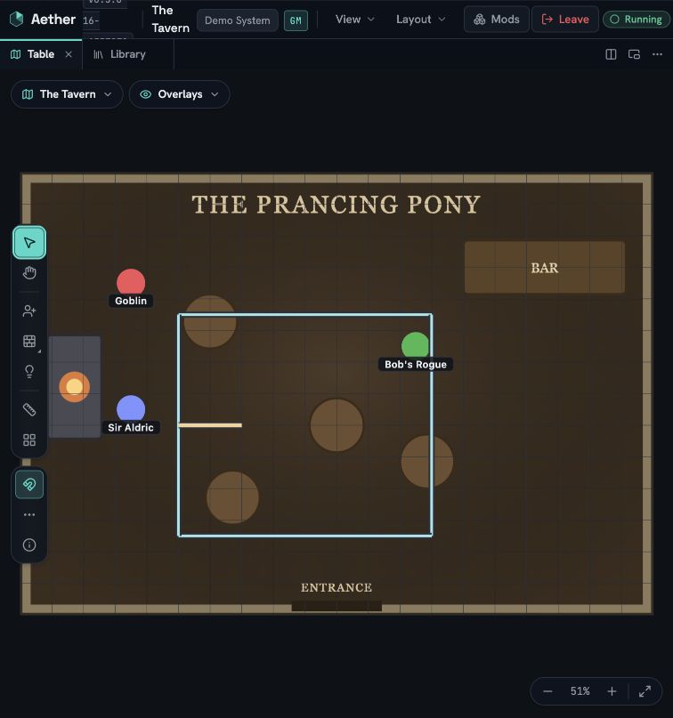A tavern map with a cyan rectangular wall run and a thicker door segment on its left edge